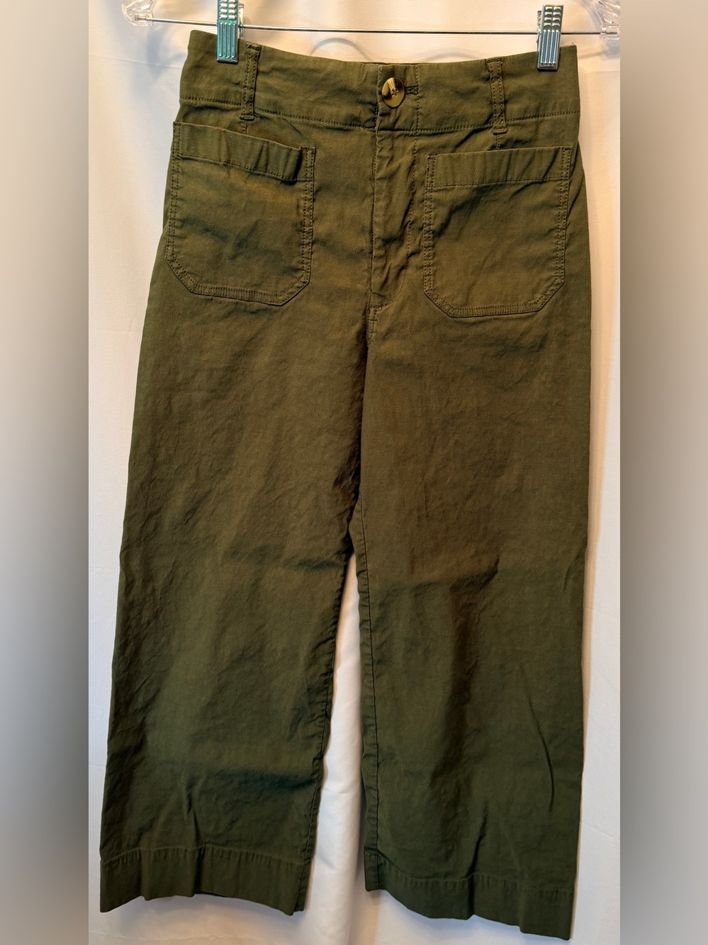 MAEVE Anthropologie Size 26 Colette Crop Wide-Leg Pants Linen Blend Olive Green - Picture 2 of 12
